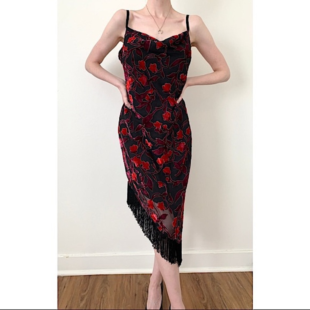 Great American Sportswear Co. Velvet Burnout Floral Fringe Midi Dress